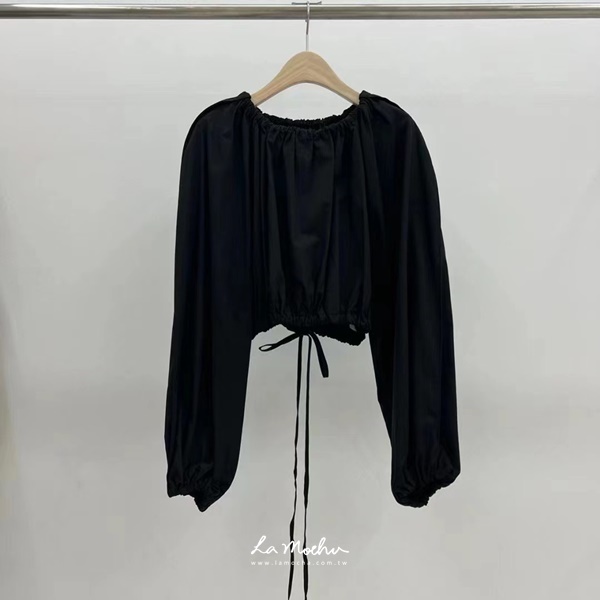 寬領抽繩澎澎袖上衣